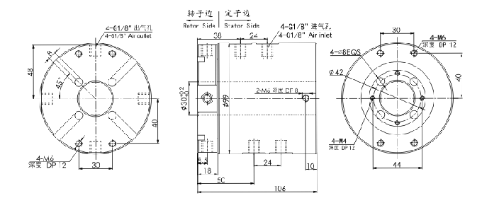 33040063304006 中空 30mm 气电滑环 系列滑环外形图纸